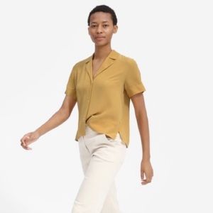 Everlane Silk Short Sleeve Button Down in Mustard Yellow